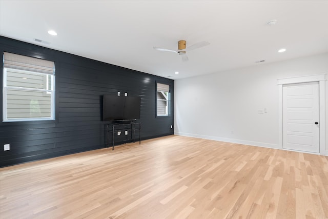 2123 Scott Ave Unit A, Nashville, TN 37216 - unfurnished living room featuring baseboards, a ceiling fan, light wood-type flooring, and recessed lighting