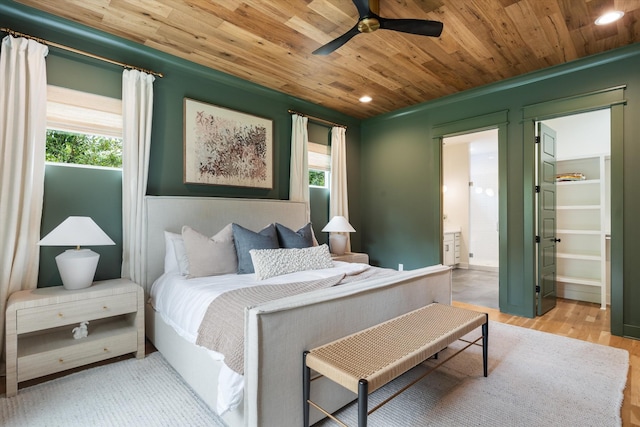 2123 Scott Ave Unit A, Nashville, TN 37216 - bedroom featuring wooden ceiling, wood finished floors, ensuite bath, ceiling fan, and recessed lighting
