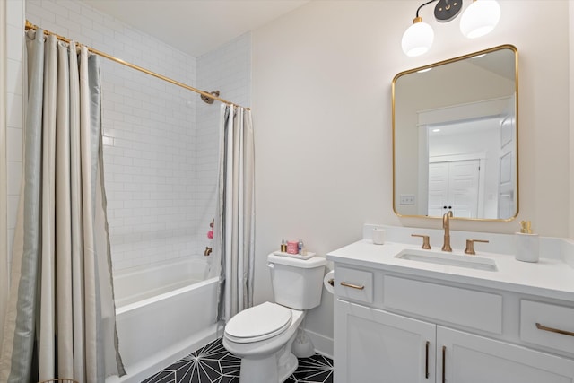 2123 Scott Ave Unit A, Nashville, TN 37216 - full bathroom featuring vanity, shower / bathtub combination with curtain, toilet, and tile patterned flooring
