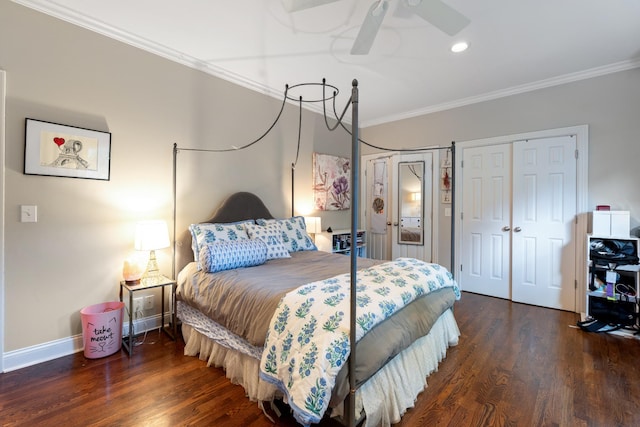 2754 Broyles Ln, Franklin, TN 37069 - bedroom with crown molding, wood finished floors, baseboards, recessed lighting, and ceiling fan