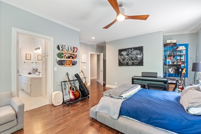 2754 Broyles Ln, Franklin, TN 37069 - bedroom with ornamental molding, wood finished floors, recessed lighting, baseboards, and ensuite bathroom