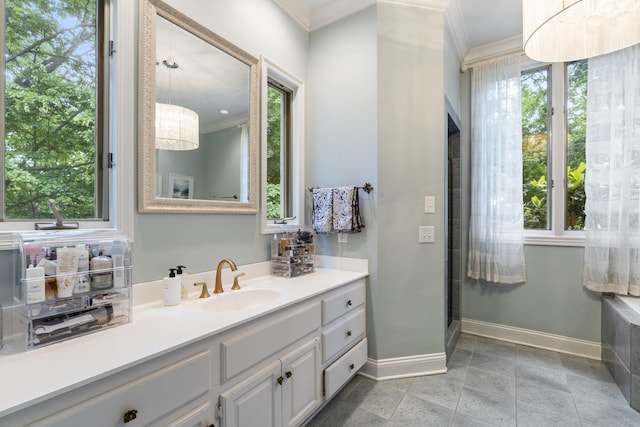 2754 Broyles Ln, Franklin, TN 37069 - full bathroom with crown molding, baseboards, vanity, and stone finish floors