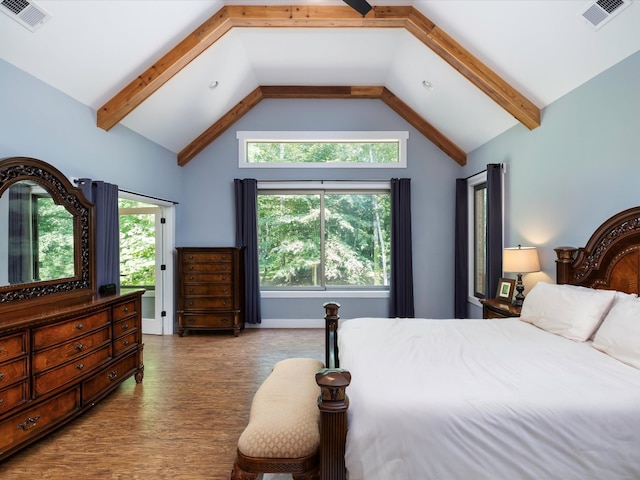 1288 Rogues Fork Rd, Bethpage, TN 37022 - bedroom featuring wood finished floors, beam ceiling, and high vaulted ceiling