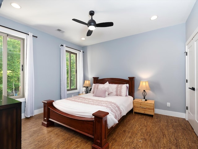 1288 Rogues Fork Rd, Bethpage, TN 37022 - bedroom with wood finished floors, recessed lighting, and ceiling fan