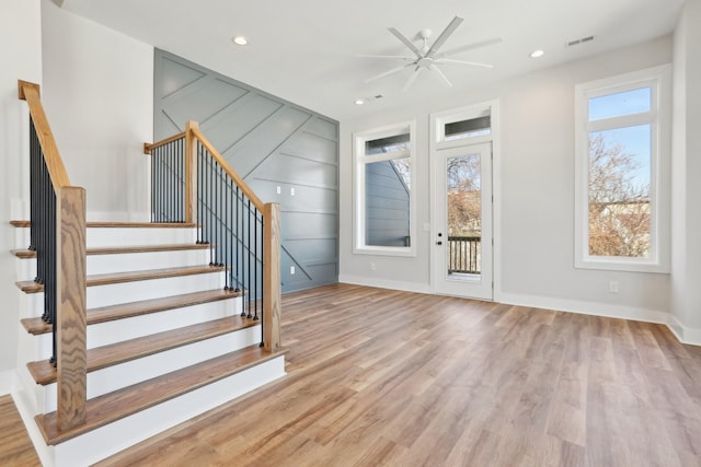 107 E 9th St Unit C6, Columbia, TN 38401 - foyer entrance featuring ceiling fan, stairs, wood finished floors, baseboards, and recessed lighting
