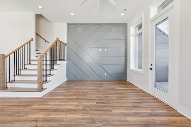 107 E 9th St Unit C6, Columbia, TN 38401 - foyer with wood finished floors, stairs, recessed lighting, and ceiling fan