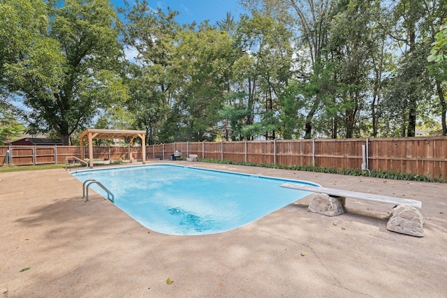 818 N Rutherford Blvd, Murfreesboro, TN 37130 - view of swimming pool featuring a fenced backyard, a patio, a diving board, and a gazebo