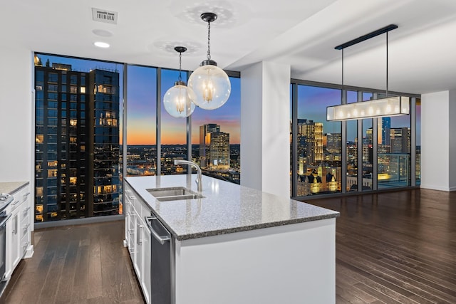 1212 Laurel St Unit 1902, Nashville, TN 37203 - wine room featuring expansive windows, a sink, dark wood-style flooring, and wine cooler