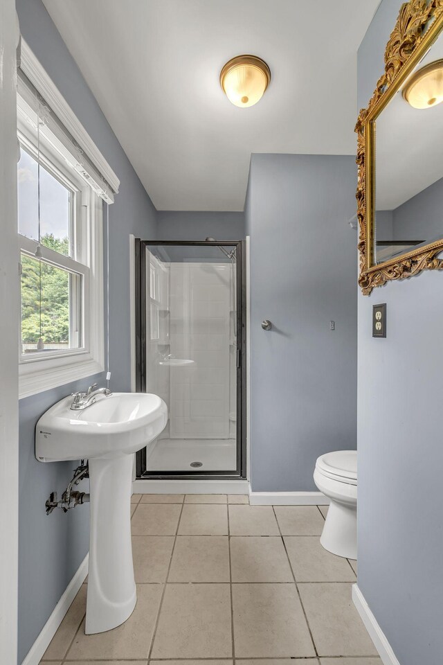 135 Carter Rd, Winchester, TN 37398 - bathroom with toilet, a shower stall, tile patterned flooring, and baseboards