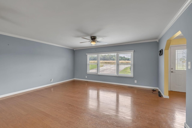 135 Carter Rd, Winchester, TN 37398 - spare room featuring ceiling fan, wood finished floors, crown molding, and baseboards