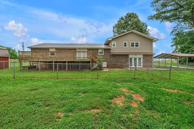 135 Carter Rd, Winchester, TN 37398 - rear view of property with a detached carport, a wooden deck, french doors, and brick siding