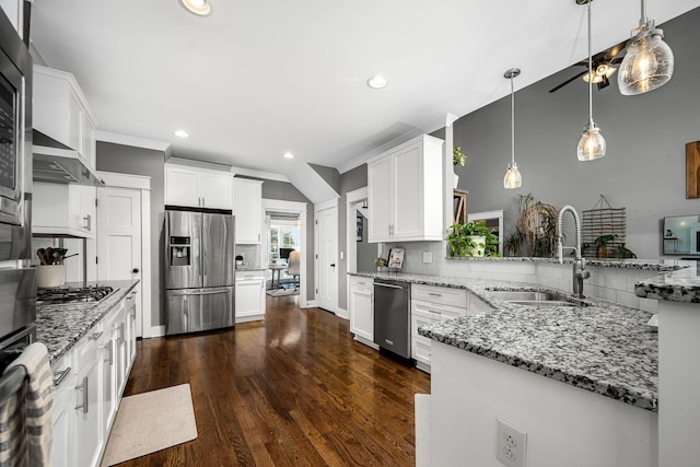 541 Piccadilly Dr, Murfreesboro, TN 37128 - kitchen with appliances with stainless steel finishes, backsplash, recessed lighting, white cabinetry, and light stone counters