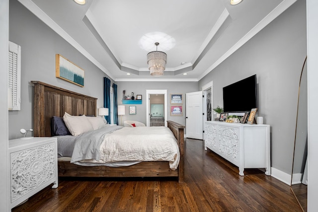 541 Piccadilly Dr, Murfreesboro, TN 37128 - bedroom with ornamental molding, a tray ceiling, wood finished floors, recessed lighting, and a chandelier