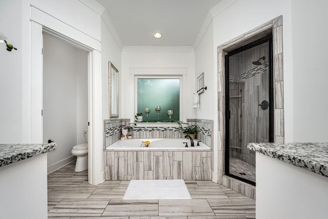 541 Piccadilly Dr, Murfreesboro, TN 37128 - full bath with a garden tub, a stall shower, crown molding, recessed lighting, and wood finished floors