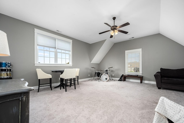 541 Piccadilly Dr, Murfreesboro, TN 37128 - sitting room with carpet, lofted ceiling, and a ceiling fan