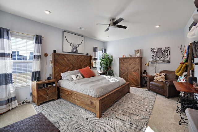 2844 Bluestem Ln, Murfreesboro, TN 37128 - bedroom featuring light colored carpet, a ceiling fan, and recessed lighting