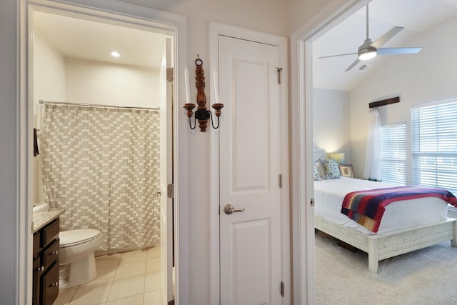 2844 Bluestem Ln, Murfreesboro, TN 37128 - bedroom featuring ensuite bath, light tile patterned floors, ceiling fan, and lofted ceiling