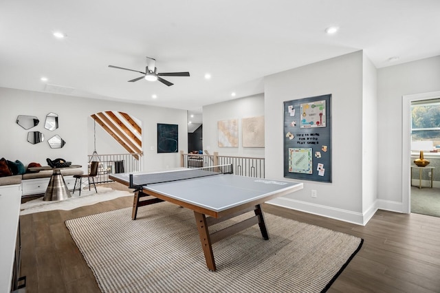 7286 Murrel Dr, Franklin, TN 37064 - recreation room with dark wood-style flooring, a ceiling fan, recessed lighting, and baseboards