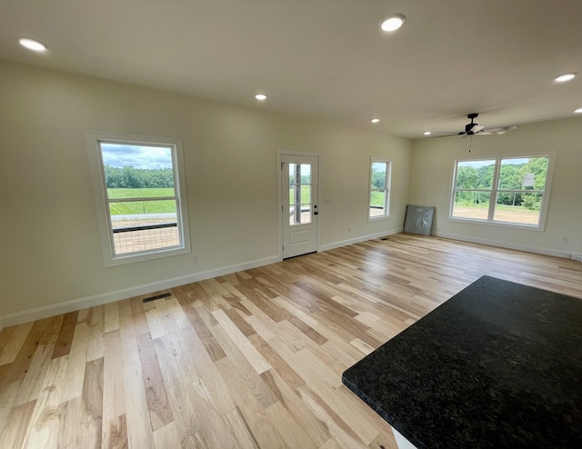 54 Union Hill Rd, Loretto, TN 38469 - unfurnished living room with light wood finished floors, recessed lighting, baseboards, and a ceiling fan