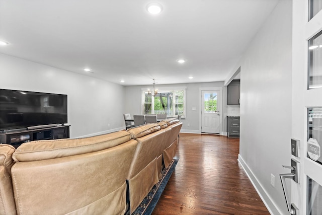 129 Neese Dr, Nashville, TN 37211 - living room featuring dark wood-type flooring, recessed lighting, a chandelier, and baseboards