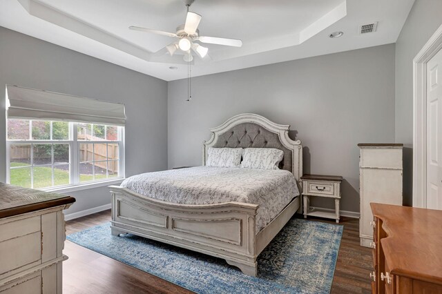 4047 Locerbie Cir, Spring Hill, TN 37174 - bedroom with a raised ceiling, wood finished floors, recessed lighting, and ceiling fan