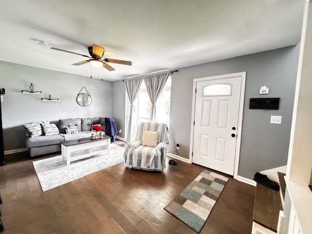203 5th Ave N, Decherd, TN 37324 - living room with ceiling fan and wood finished floors