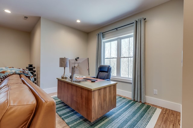 639 Piney Creek Rd, Hohenwald, TN 38462 - office with baseboards, light wood-style floors, and recessed lighting