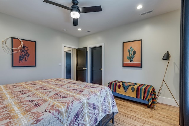 639 Piney Creek Rd, Hohenwald, TN 38462 - bedroom featuring light wood finished floors, recessed lighting, baseboards, and ceiling fan