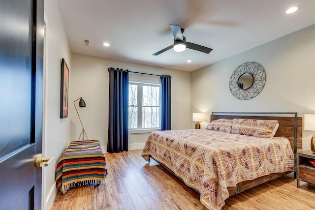 639 Piney Creek Rd, Hohenwald, TN 38462 - bedroom featuring baseboards, light wood finished floors, recessed lighting, and ceiling fan