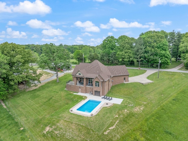 532 Tidwell Rd, Bon Aqua, TN 37025 - back of house featuring brick siding, a yard, an outdoor pool, and a patio