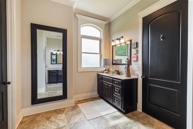 532 Tidwell Rd, Bon Aqua, TN 37025 - bathroom with crown molding, vanity, and baseboards