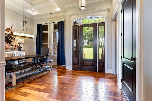 532 Tidwell Rd, Bon Aqua, TN 37025 - entryway featuring wood-type flooring, crown molding, baseboards, and a tray ceiling