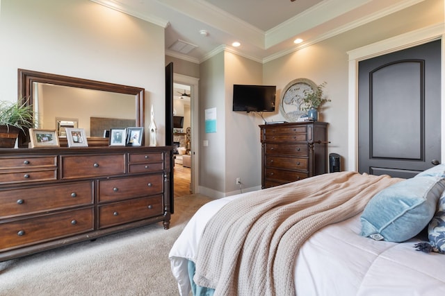 532 Tidwell Rd, Bon Aqua, TN 37025 - bedroom with light carpet, ornamental molding, recessed lighting, and baseboards
