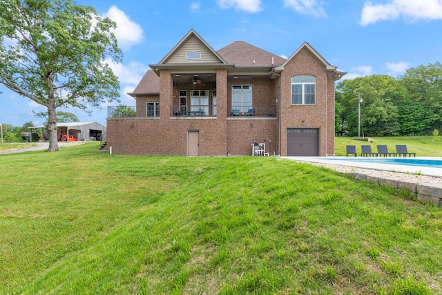 532 Tidwell Rd, Bon Aqua, TN 37025 - view of front of property with brick siding, a garage, a front lawn, ceiling fan, and driveway