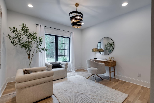 1050 Garton Rd, Burns, TN 37029 - sitting room featuring light wood-style flooring, baseboards, a chandelier, and recessed lighting
