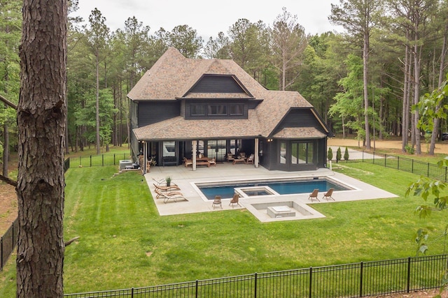 1050 Garton Rd, Burns, TN 37029 - back of house featuring a patio, roof with shingles, and a pool with connected hot tub