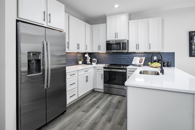 184 Primrose Ln, Gallatin, TN 37066 - kitchen with appliances with stainless steel finishes, a sink, light countertops, light wood-style floors, and white cabinetry