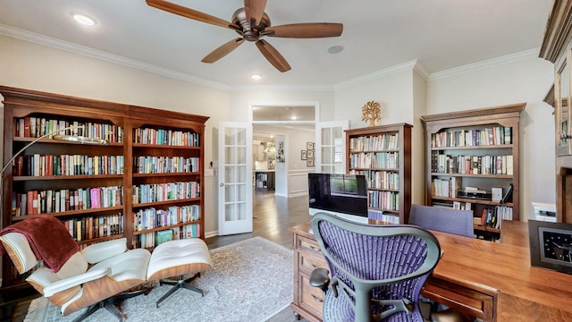 1106 Davidson Walk, Spring Hill, TN 37174 - home office featuring wood finished floors, ceiling fan, ornamental molding, baseboards, and recessed lighting