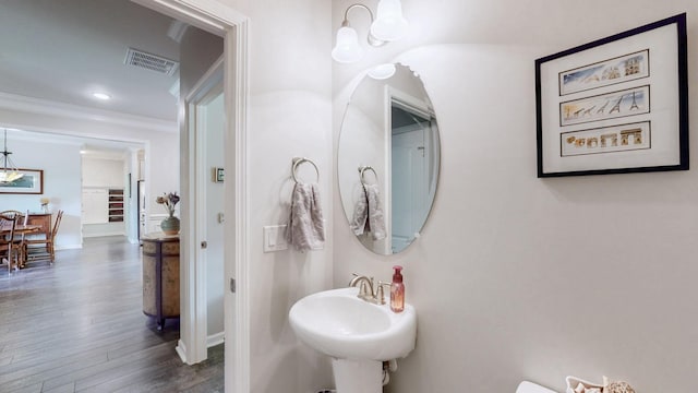 1106 Davidson Walk, Spring Hill, TN 37174 - bathroom with wood finished floors, crown molding, a sink, baseboards, and recessed lighting