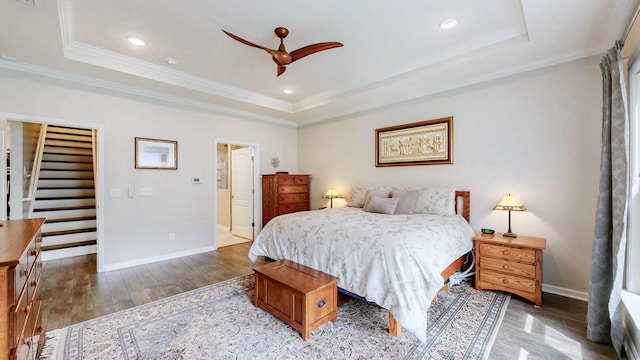 1106 Davidson Walk, Spring Hill, TN 37174 - bedroom featuring a tray ceiling, ornamental molding, wood finished floors, and recessed lighting