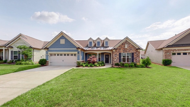 1106 Davidson Walk, Spring Hill, TN 37174 - craftsman inspired home with a standing seam roof, driveway, a front lawn, and a garage