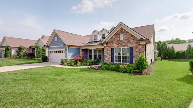1106 Davidson Walk, Spring Hill, TN 37174 - craftsman-style home with stone siding, a garage, concrete driveway, and a front lawn