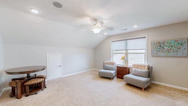 1106 Davidson Walk, Spring Hill, TN 37174 - sitting room with light carpet, vaulted ceiling, ceiling fan, baseboards, and recessed lighting