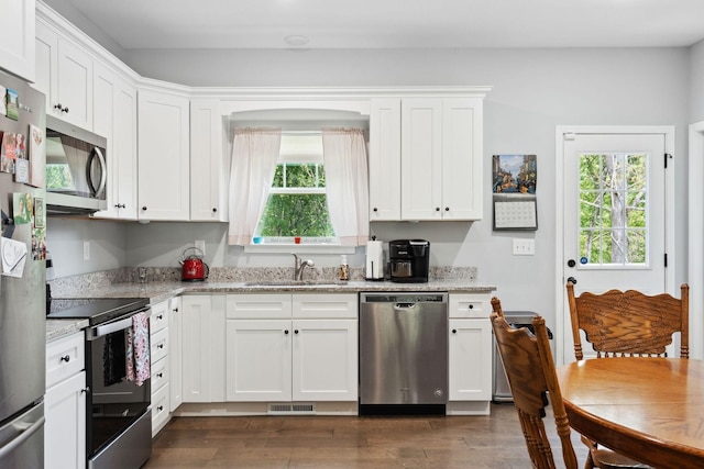 1505 Bakers Work Rd, Burns, TN 37029 - kitchen with appliances with stainless steel finishes, a sink, healthy amount of natural light, and dark wood finished floors