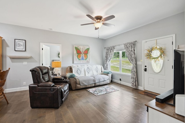 1505 Bakers Work Rd, Burns, TN 37029 - living room featuring a ceiling fan, baseboards, and wood finished floors
