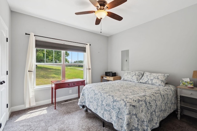 1505 Bakers Work Rd, Burns, TN 37029 - bedroom with electric panel, carpet flooring, baseboards, and ceiling fan