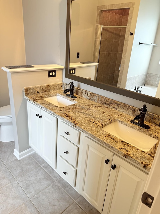 2415 Saint Andrews Dr, Murfreesboro, TN 37128 - full bath featuring double vanity, a stall shower, tile patterned flooring, and a bath