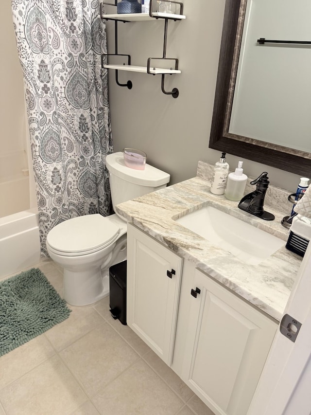 2415 Saint Andrews Dr, Murfreesboro, TN 37128 - bathroom with vanity, tile patterned flooring, and shower / bathtub combination with curtain