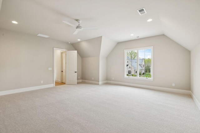 9314 Double Run Ct, College Grove, TN 37046 - bonus room featuring light carpet, vaulted ceiling, baseboards, a ceiling fan, and recessed lighting