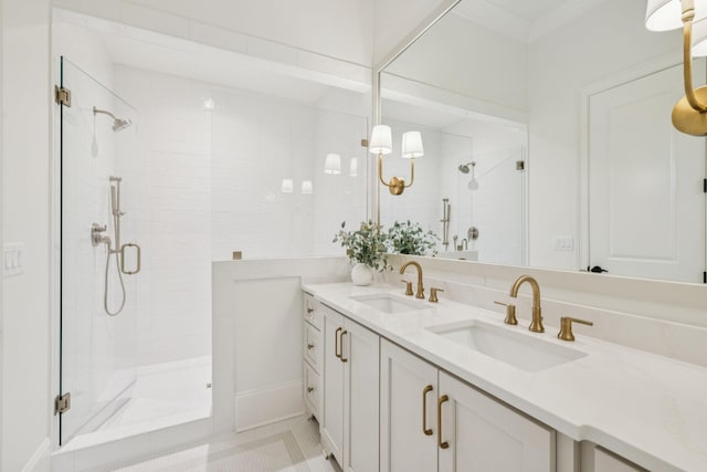 9314 Double Run Ct, College Grove, TN 37046 - full bath with a stall shower, double vanity, and tile patterned floors